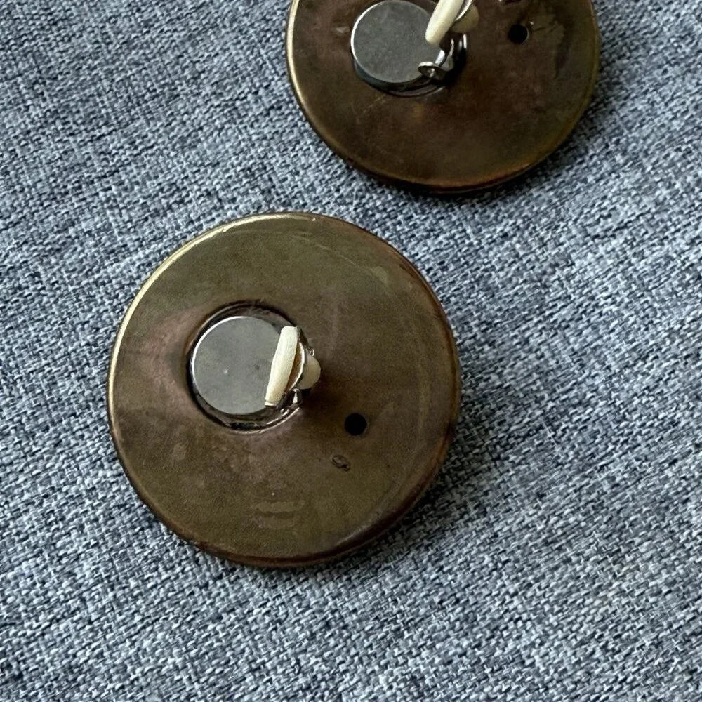 Vintage Earring Medallion Large Gold Tone Bronze Ornate Clip On